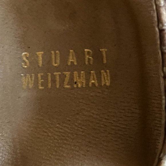 Stuart Weitzman Women's Brown Taupe Snake Scale Peep Toe Heels - Picture 9 of 9